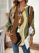 EMERY ROSE Women's Notched Neck Single-Breasted Printed Casual Long Sleeve Blouse, Autumn